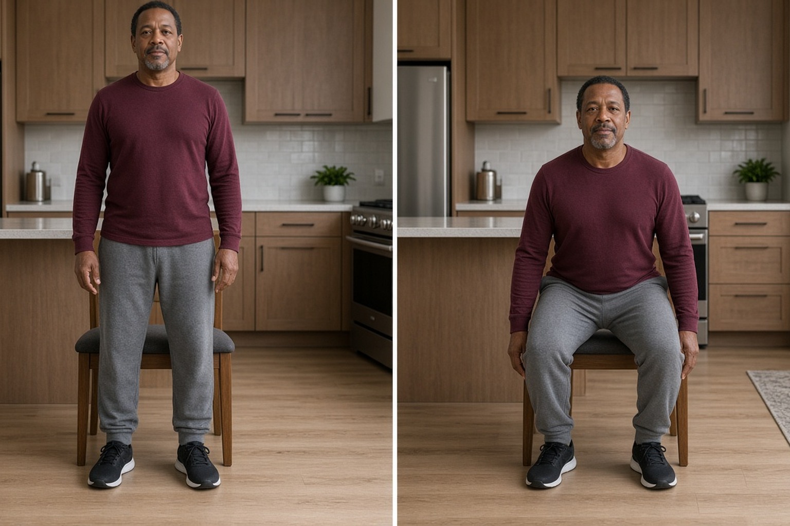Start and finish positions for a chair squat